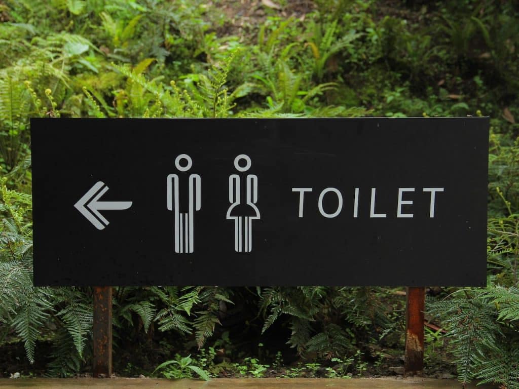 Letrero que indica donde est&aacute; el ba&ntilde;o, necesario en casos de diarrea para la que se pauta una dieta blanda.